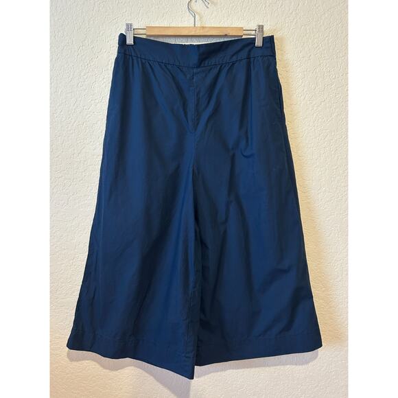 Madewell 100% Cotton Wide Leg Mayfield Cropped Culotte Pants Size L Pull On Navy - Picture 1 of 8